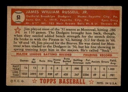 51 Jim Russell - 1952 Topps Baseball Kártyák (Csillag) Osztályozott VGEX - Baseball Asztalon Dedikált