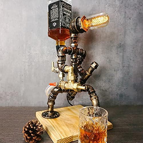Kézzel készített Steampunk Whisky Likőr Adagoló,Fából készült alappal Ipari asztali Lámpa,Tűzoltó Cső