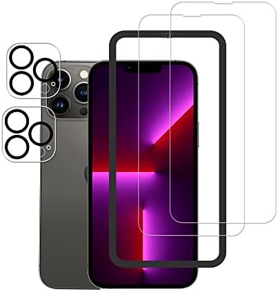HKKAIS [2+2 Csomag] Üvegből készült Képernyő Védő Kompatibilis iPhone 13 Pro [6.1 colos] Edzett Üveg Kamera