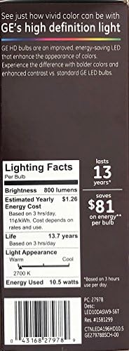 GE Nyugi, Nagy Felbontású LED Izzó 10.5-watt 2700K Kényelmes, Puha, Fehér 800-Lumen 6-Pack 60 wattos Csere