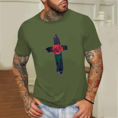 XXVR Férfi Nyári Rövid Ujjú T-shirt, Jézus Kereszt Rose Nyomtatási Sleeve Basic T Póló, Alkalmi, Laza