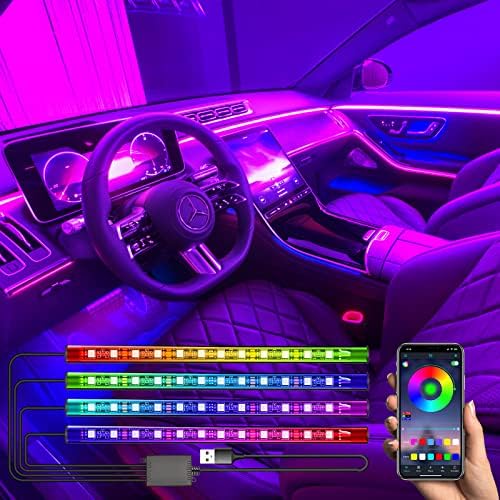 Autó belső Világítás, Abnija Autó LED Szalag Lámpa 48 LED DIY 16 Millió Szín Mikrofon App Ellenőrzési