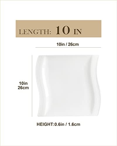 MALACASA Fehér Szögletes Tányér - 10 Hüvelykes Porcelán Z Tányér Készlet 6, Modern Kerámia Saláta Desszert
