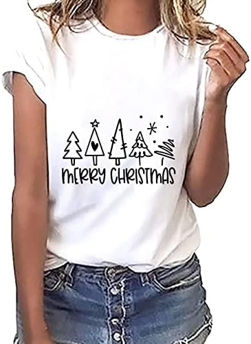 Női Blúz, Aranyos Rajzfilm karácsonyfa T-Shirt Boldog Karácsonyt Levelet Grafikus Nyomtatás Maximum Rövid