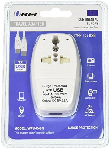 OREI 3 az 1-ben Kontinentális Európa Utazási Adapter Dugó USB-Túlfeszültség Védelem - Típus C - Törökország,