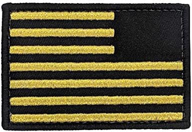 USA Zászló Fordított Patch - Fém (Arany) Katonai 2x3 Hook & Hurok