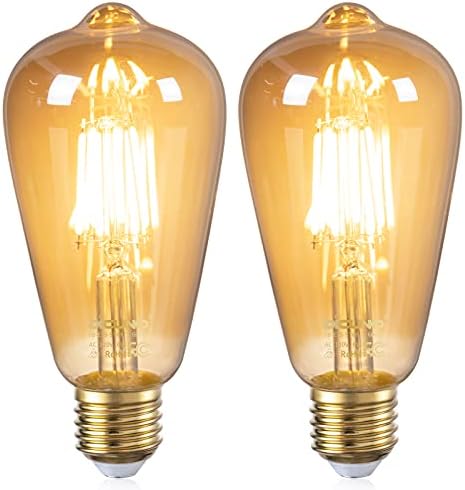 DiCUNO E26 Edison Izzók, ST64 Vintage LED-es Szálban, 60 Watt Egyenértékű, Meleg Fehér 2300K, Amber Üveg