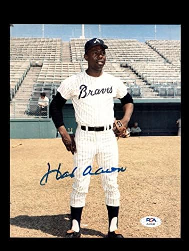 Hank Aaron PSA DNS-Cert Aláírt 8x10 Fotó Bátrabbak Autogram - Dedikált MLB Fotók