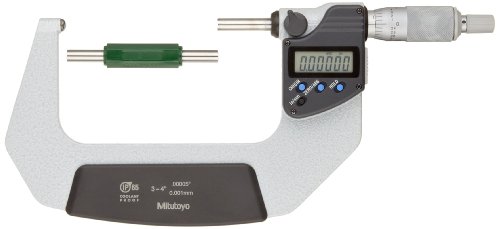 Mitutoyo 395-354 Gömb LCD Arcát, Mikrométer, Ratchet Abba, 3-4/76, 2 m-101.6 mm-es Tartományban, 0.00005/0.001