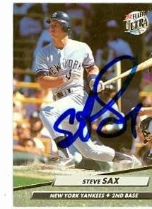 Steve Sax dedikált baseball kártya (New York Yankees) 1992 Fleer Ultra 108 - Dedikált Baseball Kártyák