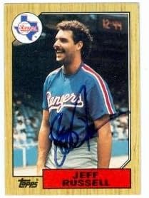 Jeff Russell dedikált Baseball Kártya (Texas Rangers) 1987 Topps 444 - Dedikált Baseball Kártyák