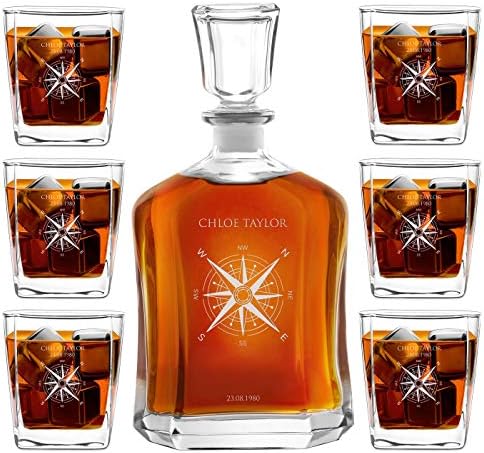 Maverton Whiskey kancsó + 6 szemüveg gravírozás - 23 fl oz. klasszikus szellemek derítő neki - 10 fl oz