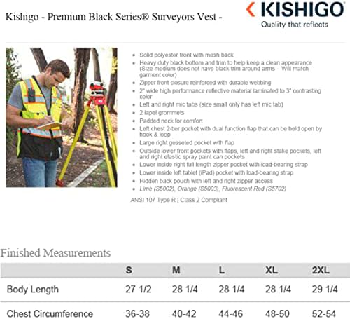 ML Kishigo S5002-5003 Prémium Fekete Sorozat® Földmérők Mellény