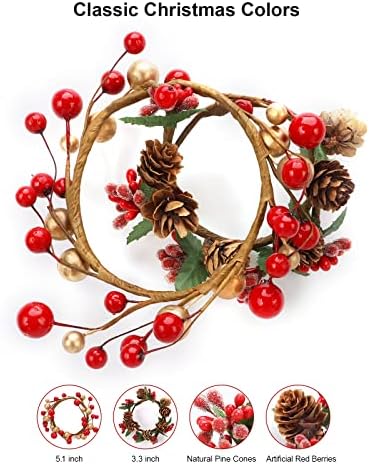 Karácsonyi Dekoráció Koszorú, Gyertya Gyűrű Asztal Dísze, 6 Db Kis Koszorúkat a fenyőtoboz, Bogyó, Tökéletes