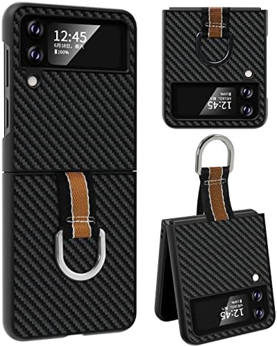 Aunote Samsung Galaxy Z Flip 4 Case, Slim Samsung Z Flip 4 Telefon Esetében a Szén-PU-val Gyűrű Hurok,