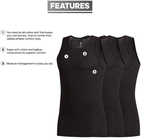 adidas férfi Sportos, Kényelmes, Bordázott Tartály (3 csomag) alsóing, Fekete/Fekete, X-Large MINKET